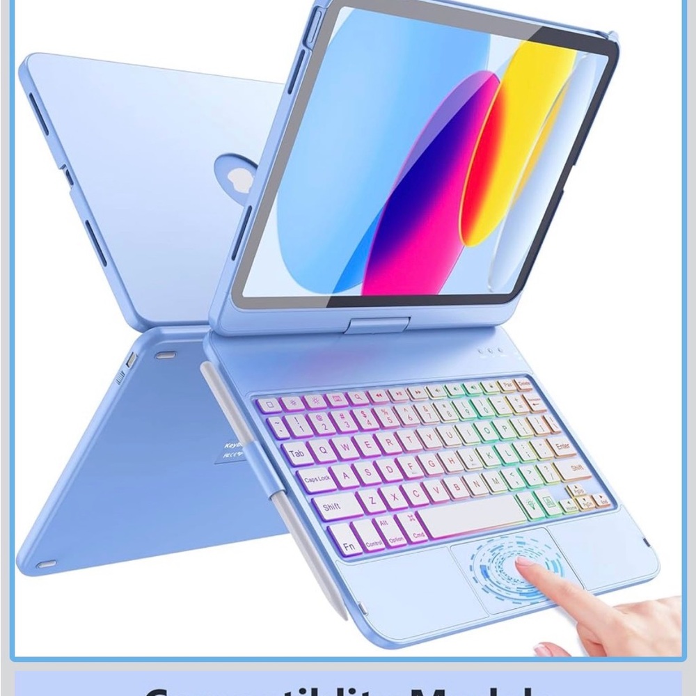 IPAD blue Keyboard Case with Cream Keys (light up)